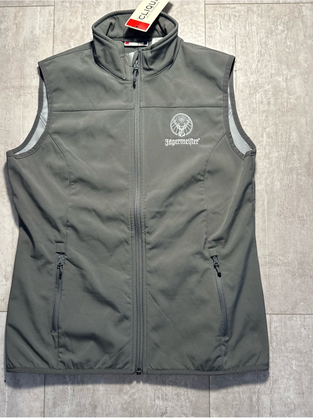 NWT Clique Jagermeister Embroidered White Logo on Gray Panel vest mens M